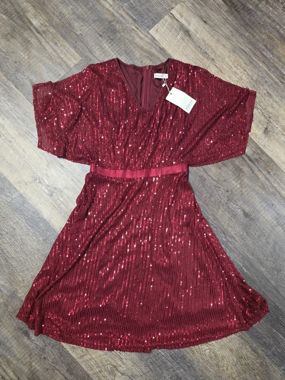 Wedtrend Dress Womens Small Burgundy Red Sequin V-Neck Flutter Sleeve Party NWT